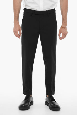 Solid Color Slim Fit Pants with Ankle Button