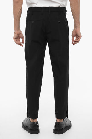 Solid Color Slim Fit Pants with Ankle Button