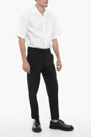 Solid Color Slim Fit Pants with Ankle Button