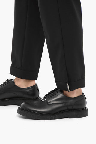 Solid Color Slim Fit Pants with Ankle Button