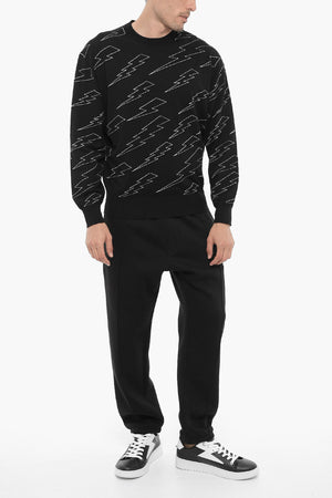 Lightweight Cotton Crewneck with Thunderbolts Embroidery