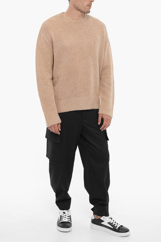 Boxy Fit Crew-neck Sweater with Logo Patch