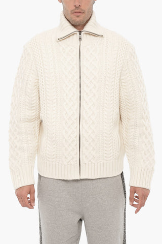 Maglia a Trecce in Lana con Due Tasche
