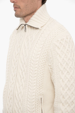 Maglia a Trecce in Lana con Due Tasche