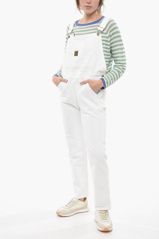 Denim-Latzhose mit Logoknöpfen in Gold