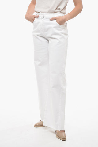 Pantaloni Palazzo in Denim con Fondo Sfrangiato