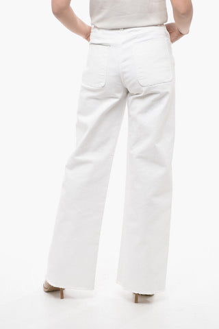 Pantaloni Palazzo in Denim con Fondo Sfrangiato