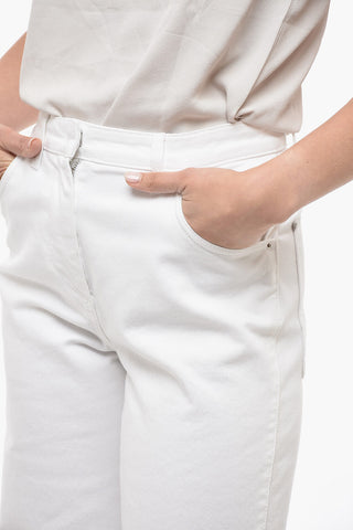 Pantaloni Palazzo in Denim con Fondo Sfrangiato