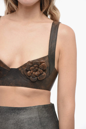 Bra Top in Pelle con Dettagli in Rilievo
