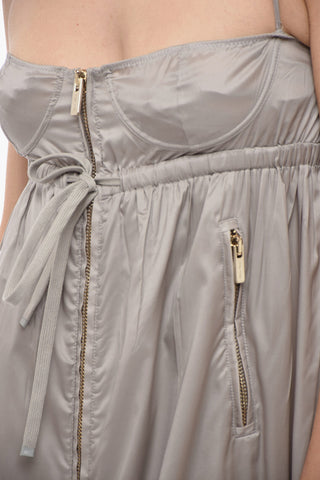 Silk Balloon Dress with Front Zip