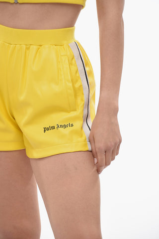 Eco-leather Track Shorts with Contrasting Bands