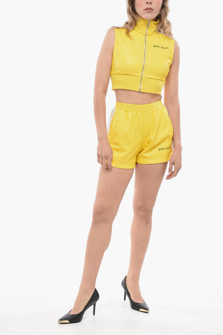 Eco-leather Track Shorts with Contrasting Bands