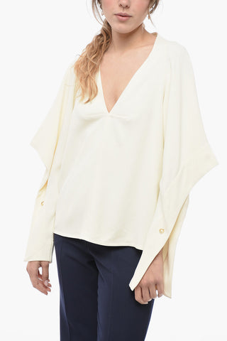 Puff-Sleeve V-Neck Blouse