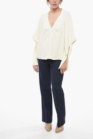 Puff-Sleeve V-Neck Blouse