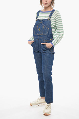 Denim-Latzhose mit Logoknöpfen in Gold