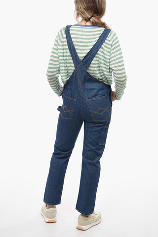 Denim-Latzhose mit Logoknöpfen in Gold