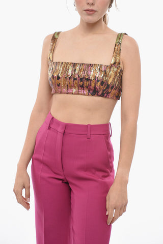 Bra Top in Lurex con Motivo Feathers