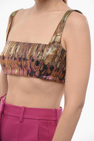 Bra Top in Lurex con Motivo Feathers