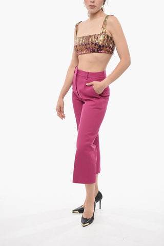 Bra Top in Lurex con Motivo Feathers