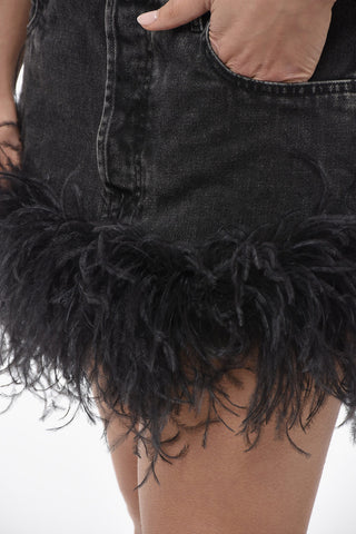 Denim Miniskirt with Ostrich Feathered Bottom