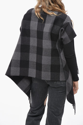 Gingham Patterned Wool Blend Cape