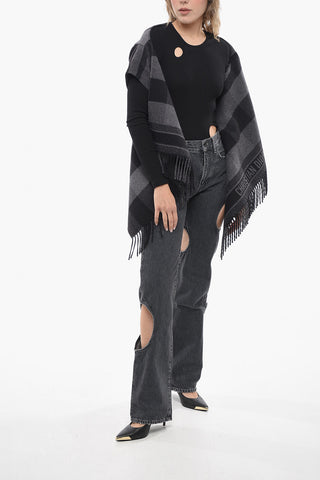 Gingham Patterned Wool Blend Cape