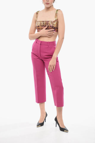 Virgin Wool Cropped Fit Pants with Flush Pockets