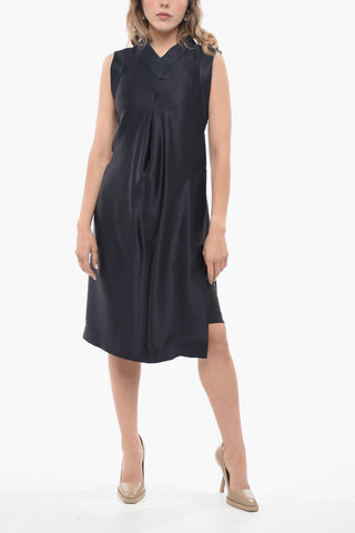 Abito Midi in Seta con Sottoveste Interna e Scollo a V