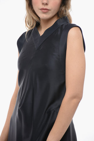 Abito Midi in Seta con Sottoveste Interna e Scollo a V