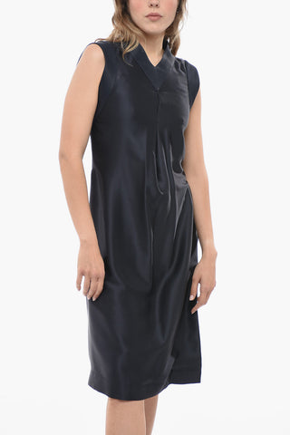 Abito Midi in Seta con Sottoveste Interna e Scollo a V