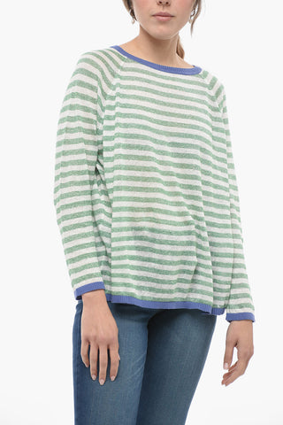 Striped Linen Blend Crew-neck Sweater