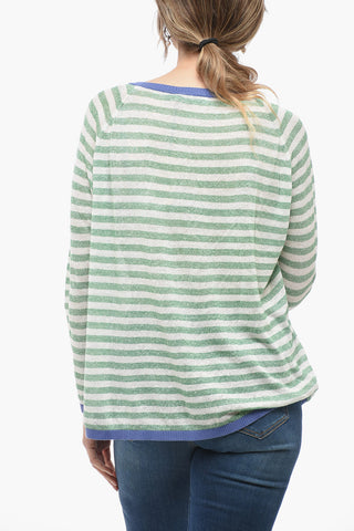 Striped Linen Blend Crew-neck Sweater