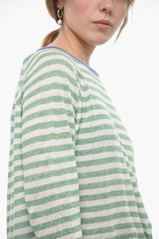 Striped Linen Blend Crew-neck Sweater