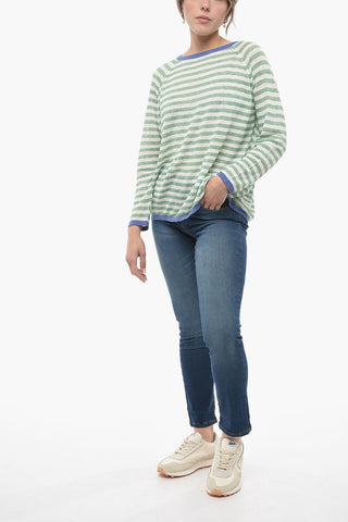 Striped Linen Blend Crew-neck Sweater