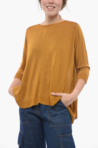 Solid Color Crew-neck Sweater with Side Slits