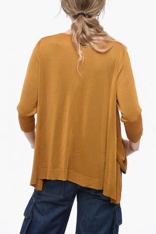 Solid Color Crew-neck Sweater with Side Slits