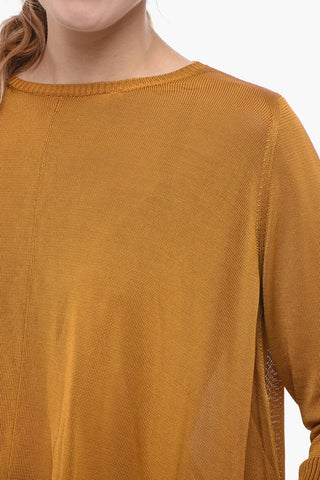 Solid Color Crew-neck Sweater with Side Slits