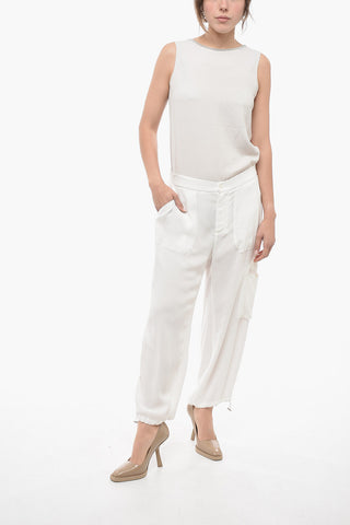 Chiffon Cargo Pants with Drawstringed Ankles