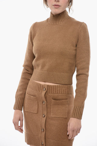 Turtleneck Cotton Blend Crop Sweater