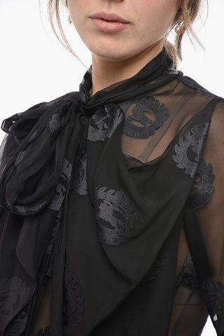 Tie Neck Jacquard Silk Blend Shirt