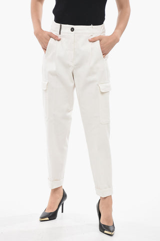 Stretch Cotton Cargo Pants with Cuffs