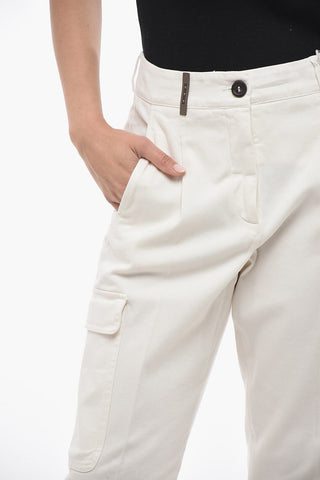 Stretch Cotton Cargo Pants with Cuffs