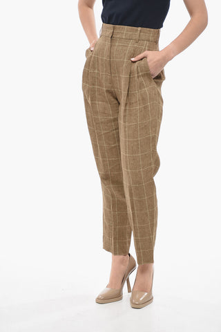 Linen Chinos Pants with Windowpane Motif