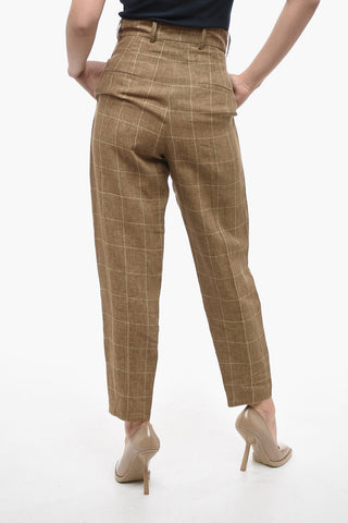 Linen Chinos Pants with Windowpane Motif