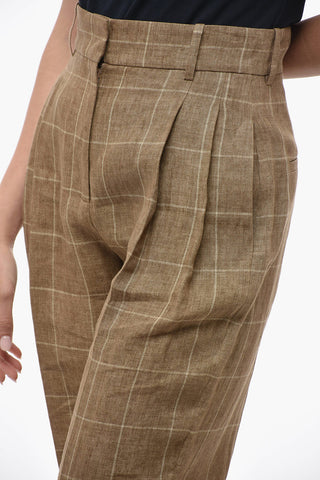 Linen Chinos Pants with Windowpane Motif