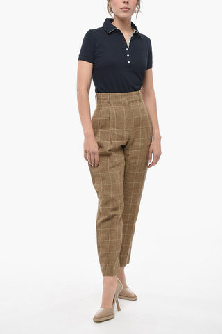 Linen Chinos Pants with Windowpane Motif