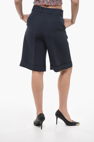 Single-pleated Wool Blend Midi Shorts