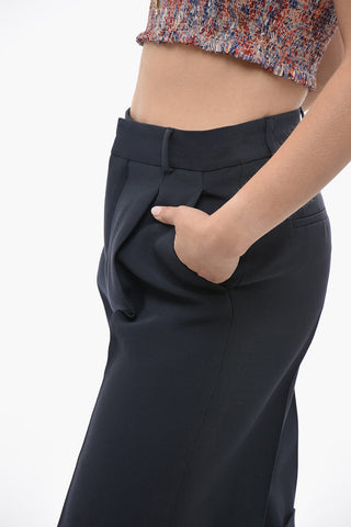 Single-pleated Wool Blend Midi Shorts