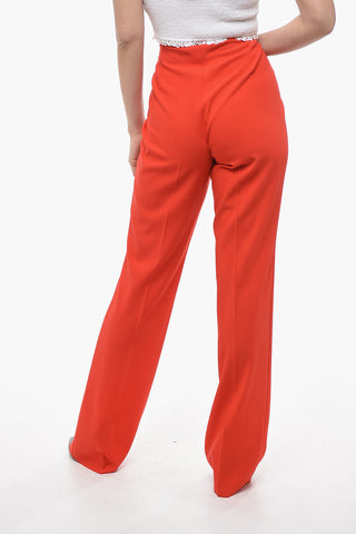 Pantaloni Straight Fit in Lana con Zip Laterale