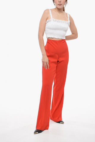 Pantaloni Straight Fit in Lana con Zip Laterale